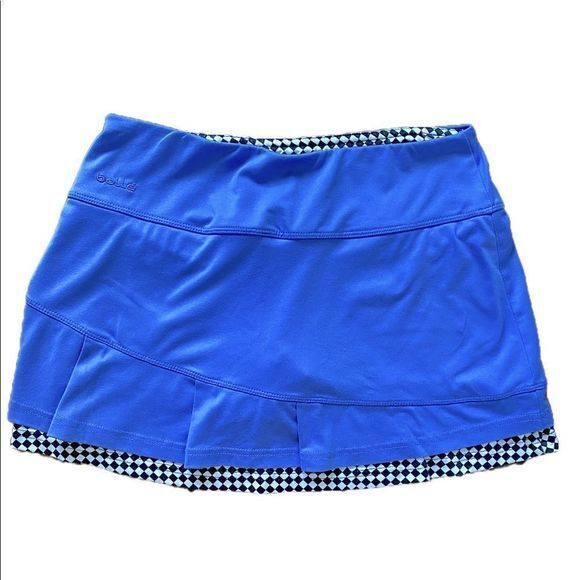 Bolle Tennis Skort- S cornflower blue /  black check trim , polyester spandex - Picture 1 of 6